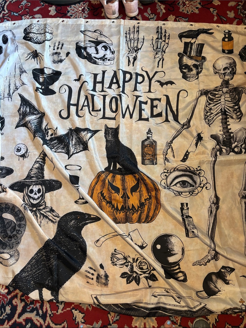 Amazon Halloween Shower Curtain – Black & Orange Spooky Icons